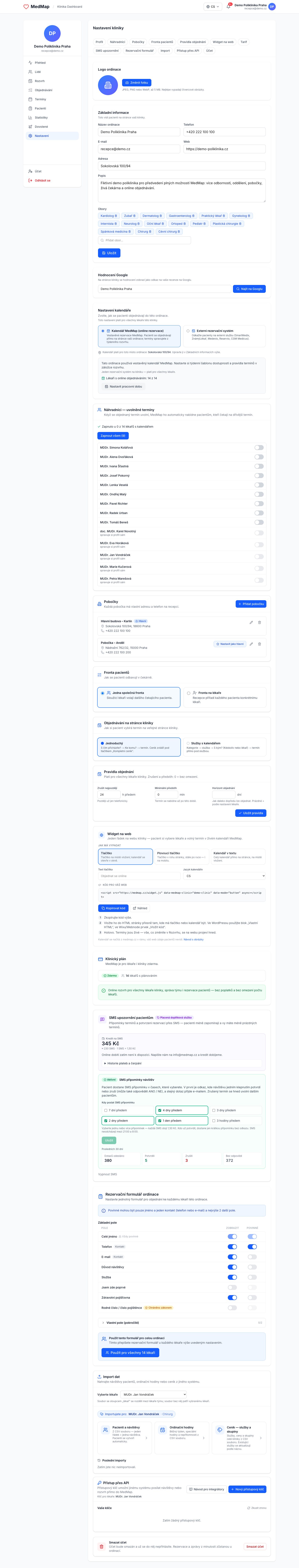 Nastavení — profil kliniky