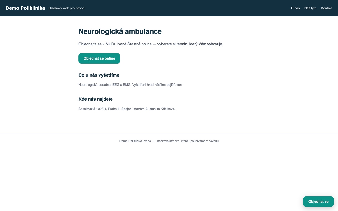 Tlačítko widgetu na webu ordinace